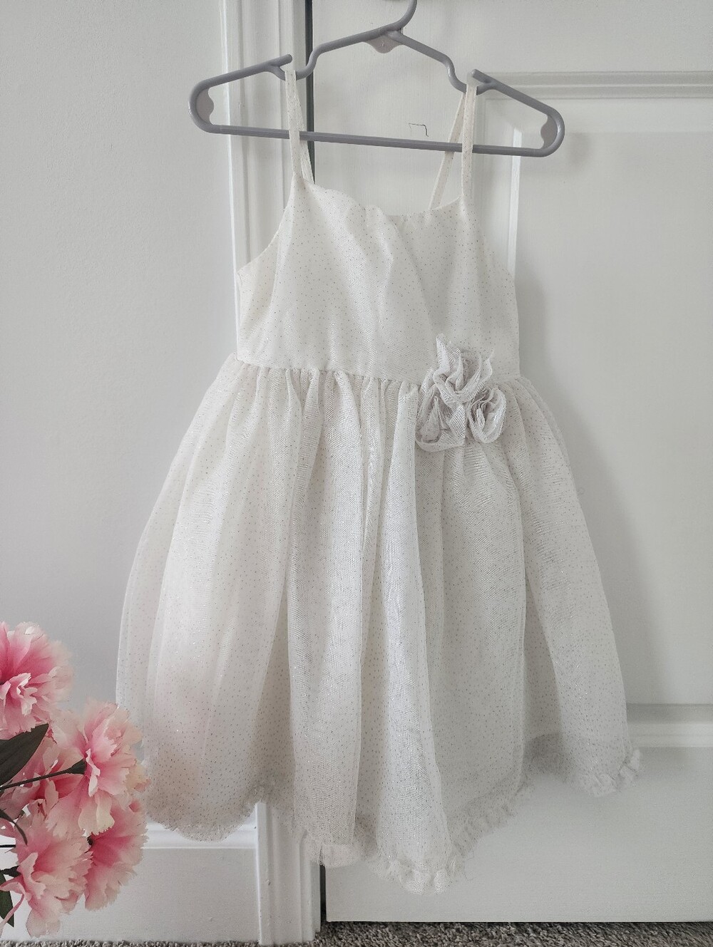H&M White Sparkle Tulle Party Dress with Rosette